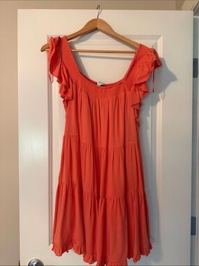 Gilli Coral Tiered Ruffle Mini Dress